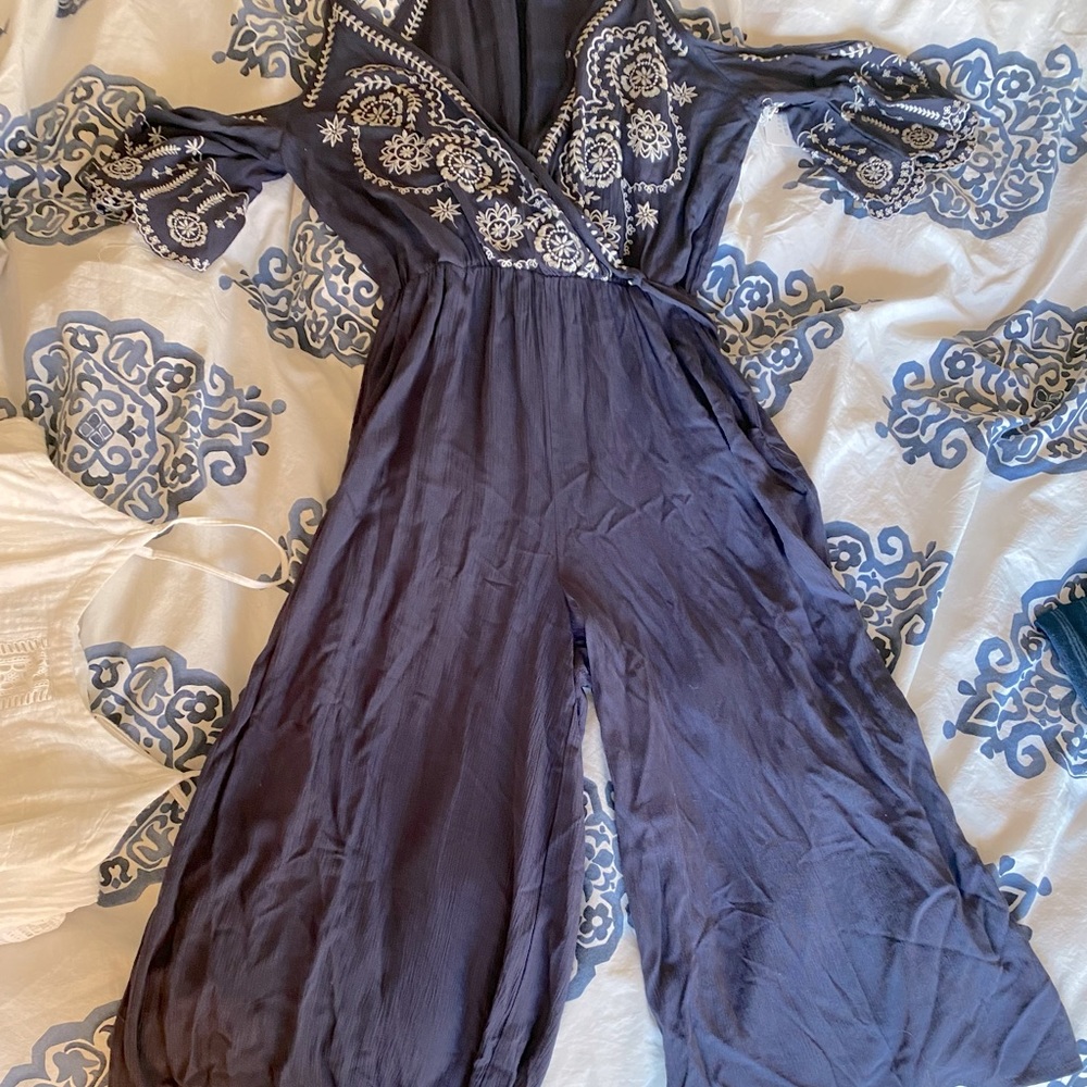 Wide leg navy blue jumpsuit